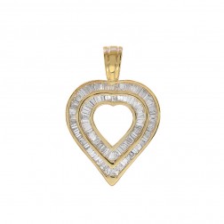 3.00 Carat Diamond Heart Shape Baguette Pendant 14K Yellow Gold