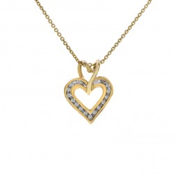 0.15 Carat Round Cut Diamond Heart Pendant 10K Yellow Gold On Cable Link Chain 14K Yellow Gold