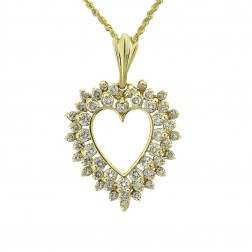 1.90 Carat Round Cut Diamond Heart Pendant in 14K Yellow Gold