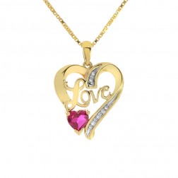 0.50 Carat Diamond with Ruby Love Heart Pendant 10K Yellow Gold