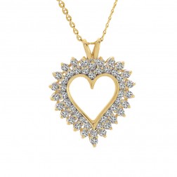 1.50 Carat Round Diamond Heart Pendant on Spiral Link Chain 14K Yellow Gold