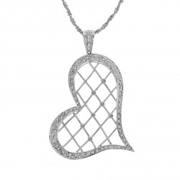 0.62 Carat Round Cut Diamond Heart Pendant on Singapore Link Chain 14K White Gold