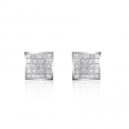 0.75 Carat Invisible Set Princess Cut Diamond Stud Earrings 14K White Gold 