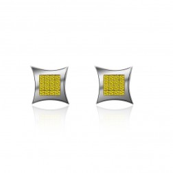 0.25 Carat Fancy Yellow Diamond Cluster Stud Earrings 14K White Gold 