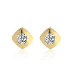 0.95 Carat Round Cut Diamond Art Deco Bezel Stud Earrings 14K Yellow Gold