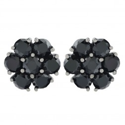 5.00 Carat Black Diamonds Cluster Style Stud Earrings 14K  White Gold Black Rhodium