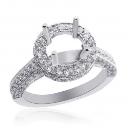 1.40 Carat Round Diamond Antique Inspired Halo Engagement Mounting 18K White Gold