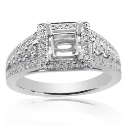 0.85 Carat Round Diamond Antique Inspired Halo Engagement Mounting 18K White Gold
