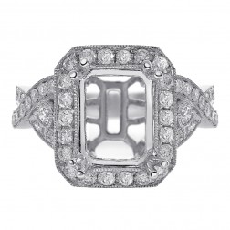 0.90 Carat Round Diamond Antique Inspired Engagement Mounting 18K White Gold 