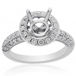 0.81 Carat Round Diamond Halo Engagement Ring Mounting 14K White Gold