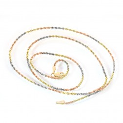 14K Tri-Color Gold 22 Inch Rope Chain 6.2 Grams