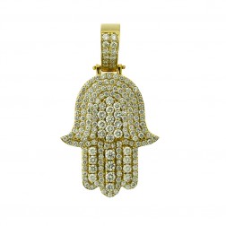 6.00 Carat Diamond Hamsa Hand of God Pendant Necklace 14K Yellow Gold 32.6 grams