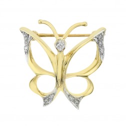0.10 Carat Diamond Vintage Butterfly Pendant Brooch 14K Yellow Gold 