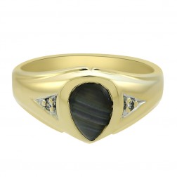 1.00 Carat Black Tigers Eye and 0.02 Carat Diamond Vintage Ring 14K Yellow Gold