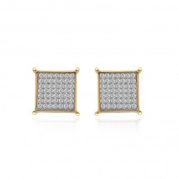 0.55 Carat Micro Pavé Round Diamond Square Stud Earrings 14K Yellow Gold