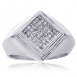 0.85 Carat Princess Cut Mens Diamond Ring 14K White Gold