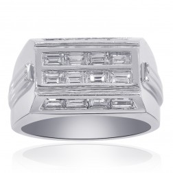 1.50 Carat Baguette Mens Diaomnd Ring With Brilliant Side Stones 14K White Gold