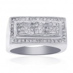 1.50 Carat Invisibile Setting Mens Princess Cut Diamond Ring 14K White Gold