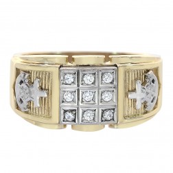 Anchor Round Cut CZ Mens Ring 14k Two Tone Gold