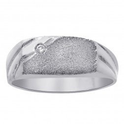 0.03 Carat Diamond Signet Men's Ring 14K White Gold