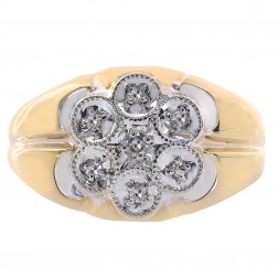 0.07 Carat Round Cut Diamonds Flower Design Ring 14K Yellow Gold