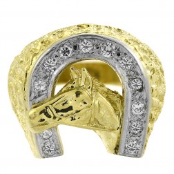 0.50 Carat Round Cut Diamond Men's Horse And Horseshoe Ring 18K Yellow Gold