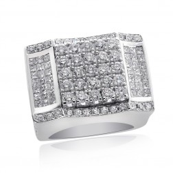 6.57 Carat Mens Round Princess Cut Diamond Ring 14K White Gold