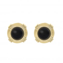  Round Shape Onyx Earrings 14K Yellow Gold