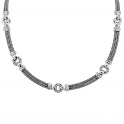 0.25 Carat Diamond Philippe Charriol Wire Necklace 18K White Gold & Stainless Steel