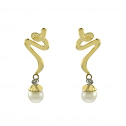 5.2mm Freshwater Pearl Earrings with 0.01 Carat Diamonds in 14K Yellow Gold