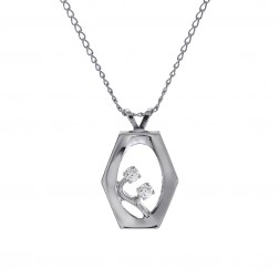 Cubic Zirconia Pendant With 18" Chain Sterling Silver 