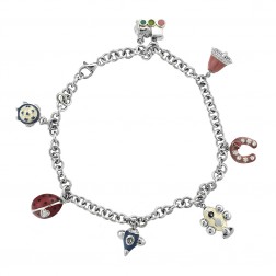 Silver Ankle Bracelet With Enamel Charms 10"