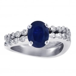 1.80 Carat Sapphire & 0.55 Carat Diamond Engagement Ring & Wedding Band Bridal Set Platinum