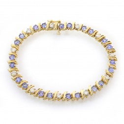 5.50 Carat Round Cut Diamond & Tanzanite S-Link Tennis Bracelet 14k Yellow Gold 