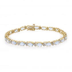 9.55 Carat Light Blue Topaz & Round Cut Diamond Bracelet 10K Yellow Gold
