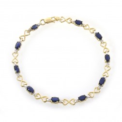 1.75 Carat Oval Shape Sapphire & Round Diamonds Bracelet 10k Yellow Gold 