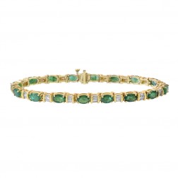 9.50 Carat Oval Cut Emerald & Baguette Cut Diamonds Bracelet 14K Yellow Gold