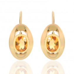 3.00 Carat Oval Citrine French Back Dangle Earrings 14K Yellow Gold