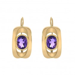 3.00 Carat Oval Cut Amethyst Earrings Made In Italy 14K Yellow Gold