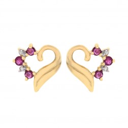 0.15 Carat Ruby and Diamond Accent Heart Shaped Vintage Earrings in 14k Yellow Gold