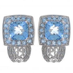 4.00 Carat Blue Topaz And 0.10 Carat Diamond Earrings 14K White Gold