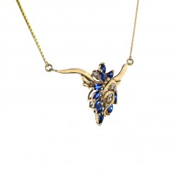 1.06 Carat Marquise Cut Sapphire & Round Diamond Necklace 14K Yellow Gold