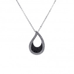 0.40 Carat Black and White Diamond Drop Pendant Necklace 16" 10K White Gold