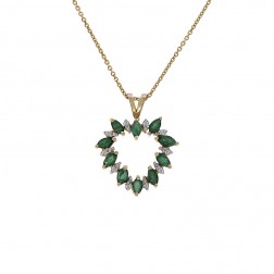 1.00 Carat Emerald & 0.10 Carat Diamond Heart Pendant Necklace 14K Yellow Gold