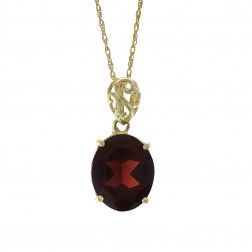 1.50 Carat Oval Cut Garnet Vintage Pendant 10K Yellow Gold With 14K Yellow Gold Chain 