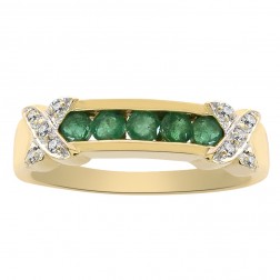 0.45 Carat Emerald & 0.06 Carat Diamond Vintage Ring 14K Yellow Gold