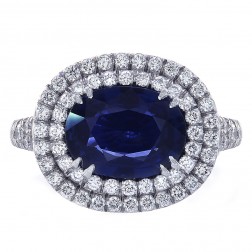 2.98 Carat Blue Sapphire And Diamond Cocktail Ring Platinum 