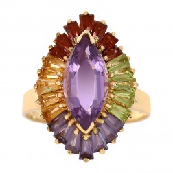 5.50 Carat Multi Color Amethyst Vintage Cocktail Ring 14K Yellow Gold
