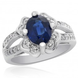 2.05 Carat Blue Sapphire with Diamond Ring 14K White Gold