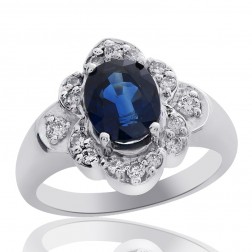 1.90 Carat Blue Sapphire with Diamond Ring 14K White Gold